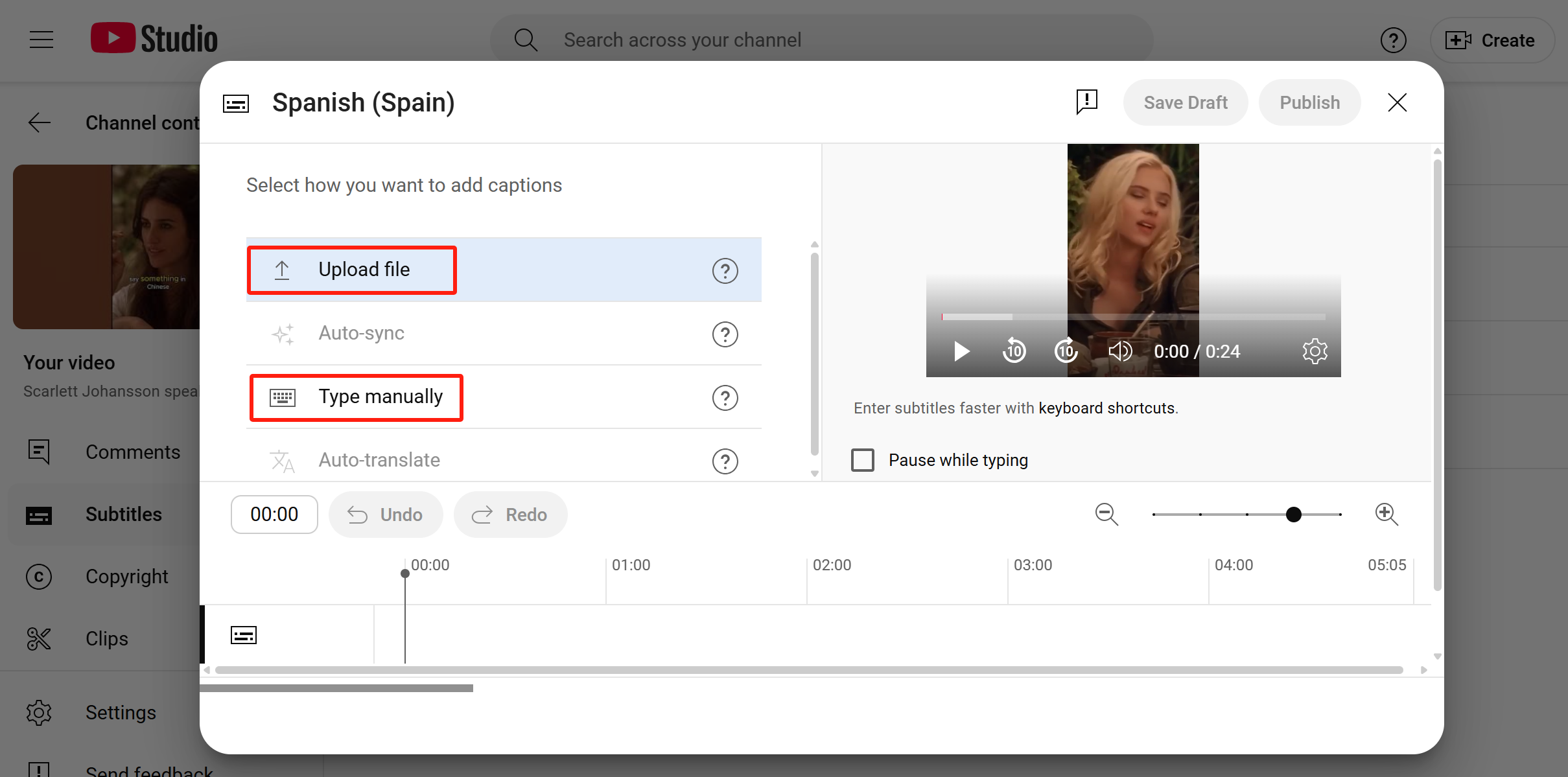 Upload Subtitles on YouTube Studio